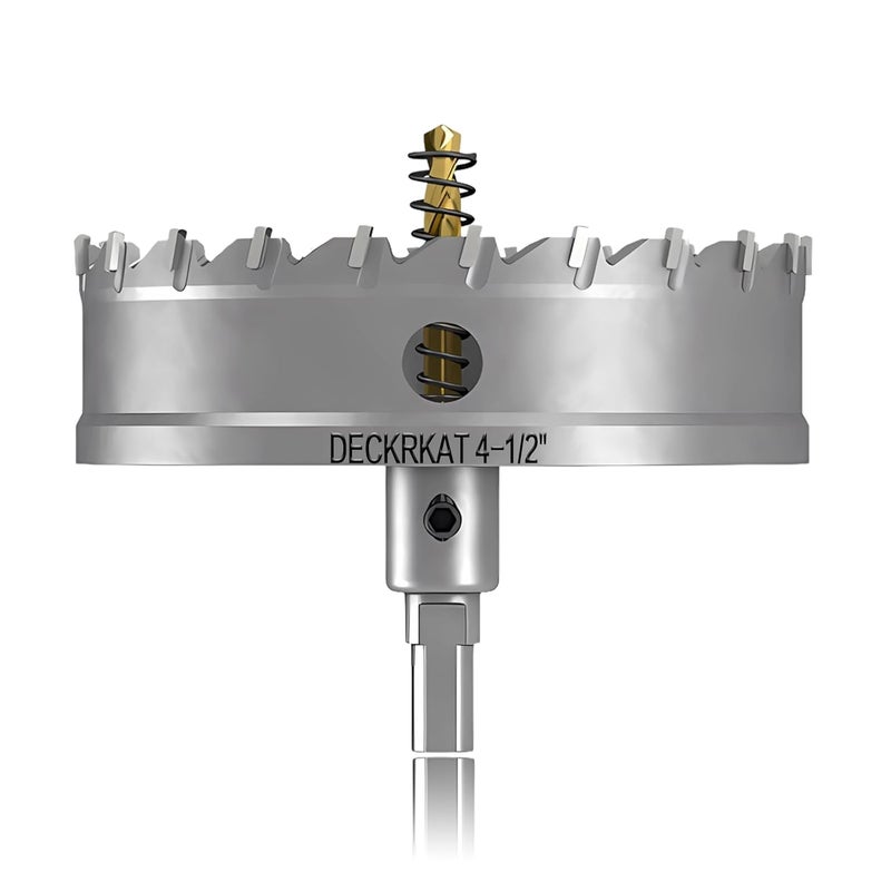 DECKRKAT 4-1/2" TCT Hole Saw for Hard Metal, Heavy Duty 115mm Tungsten Carbide Tipped Hole Cutter with Spring-Loaded Pilot Drill Bit for Stainless Steel, Metal, Iron, and Plastic. - Image 1